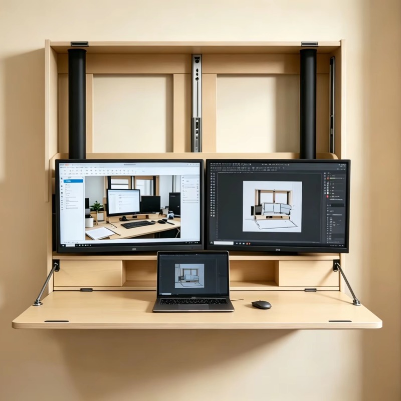 Home Office With Two Desks - 공간 절약형 홈 워크스테이션, 27인치 초광폭