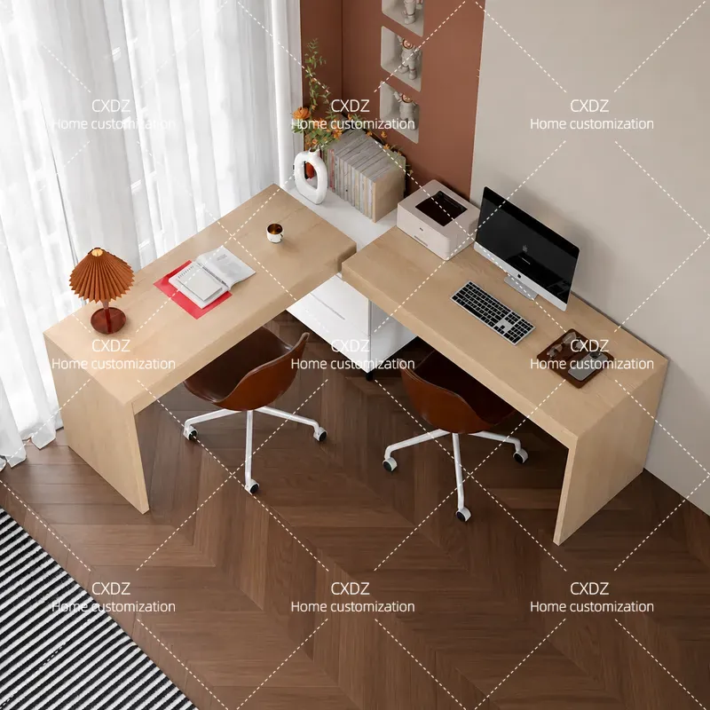 Home Office With Two Desks - 노르딕 스타일 더블 코너 데스크 모던