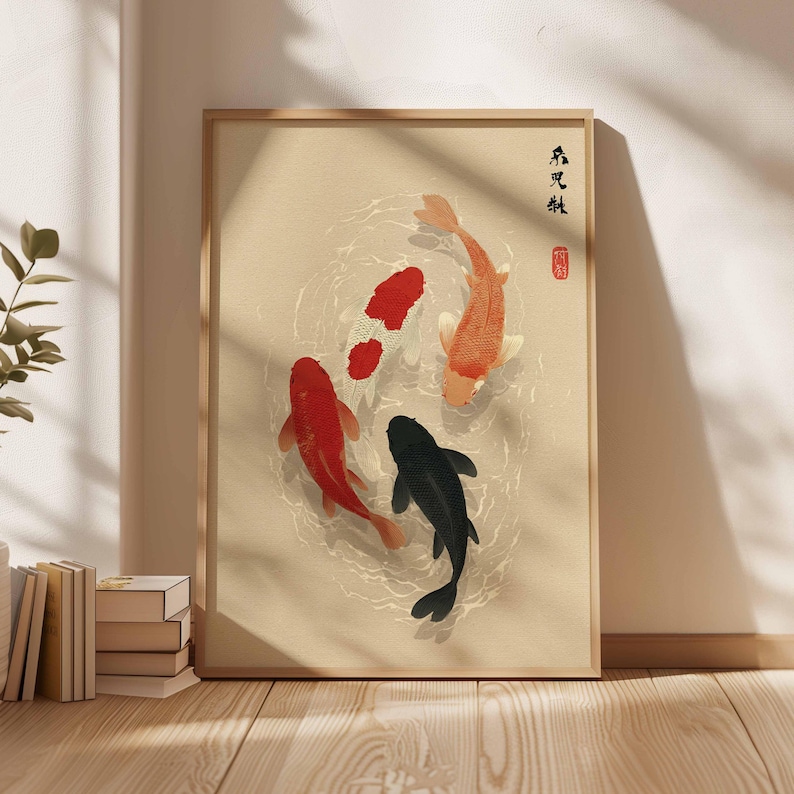 1pc 일본 잉어 포스터, 미니멀리스트 아시아 벽 예술 - Home Office Japandi 리뷰 및 가격