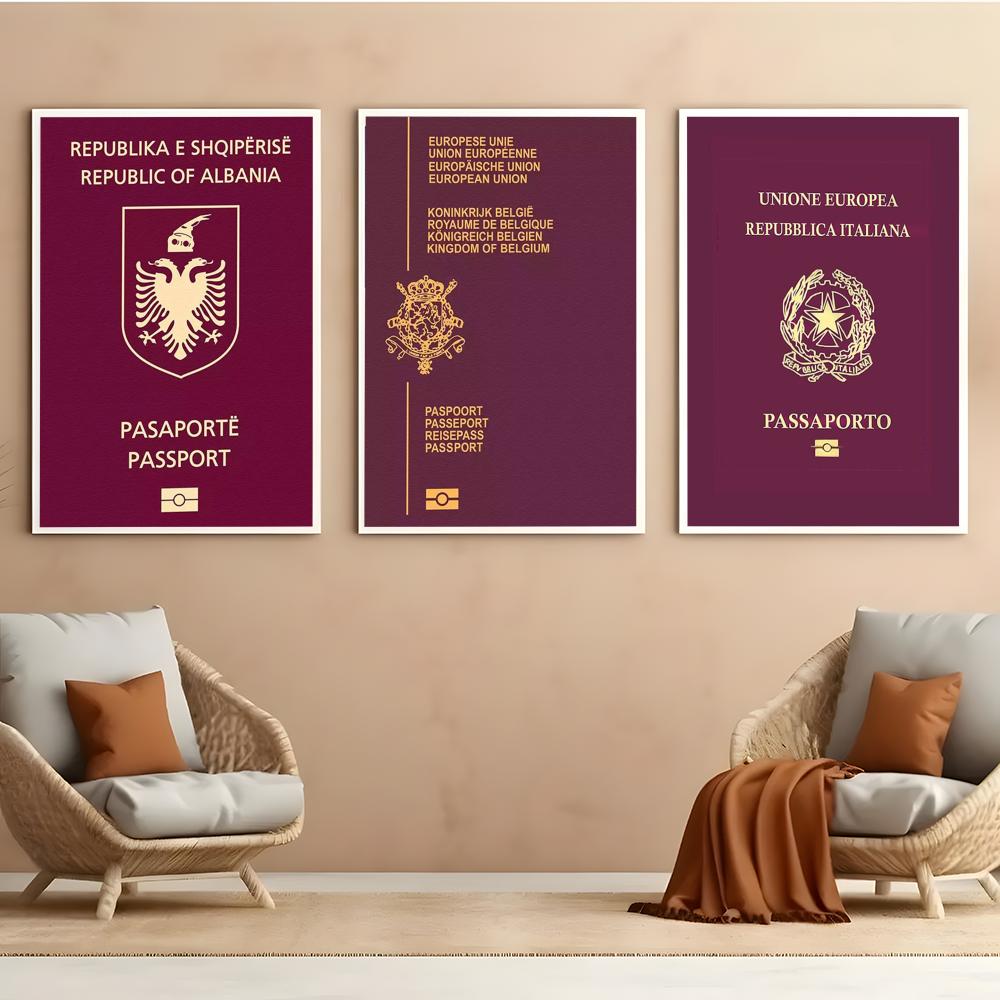 빨간색 배경 여권 포스터 자체 접착식 HD PVC 벽  - Home Office For Passport 리뷰 및 가격