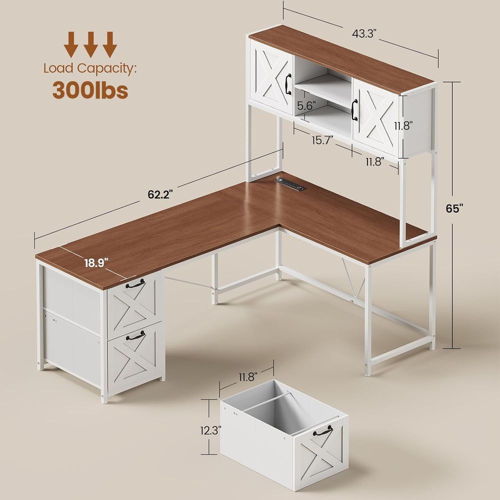 허치가 있는 L자형 책상, 가정 사무실/2인용용 서랍과 - Home Office With Two Desks 리뷰 및 가격