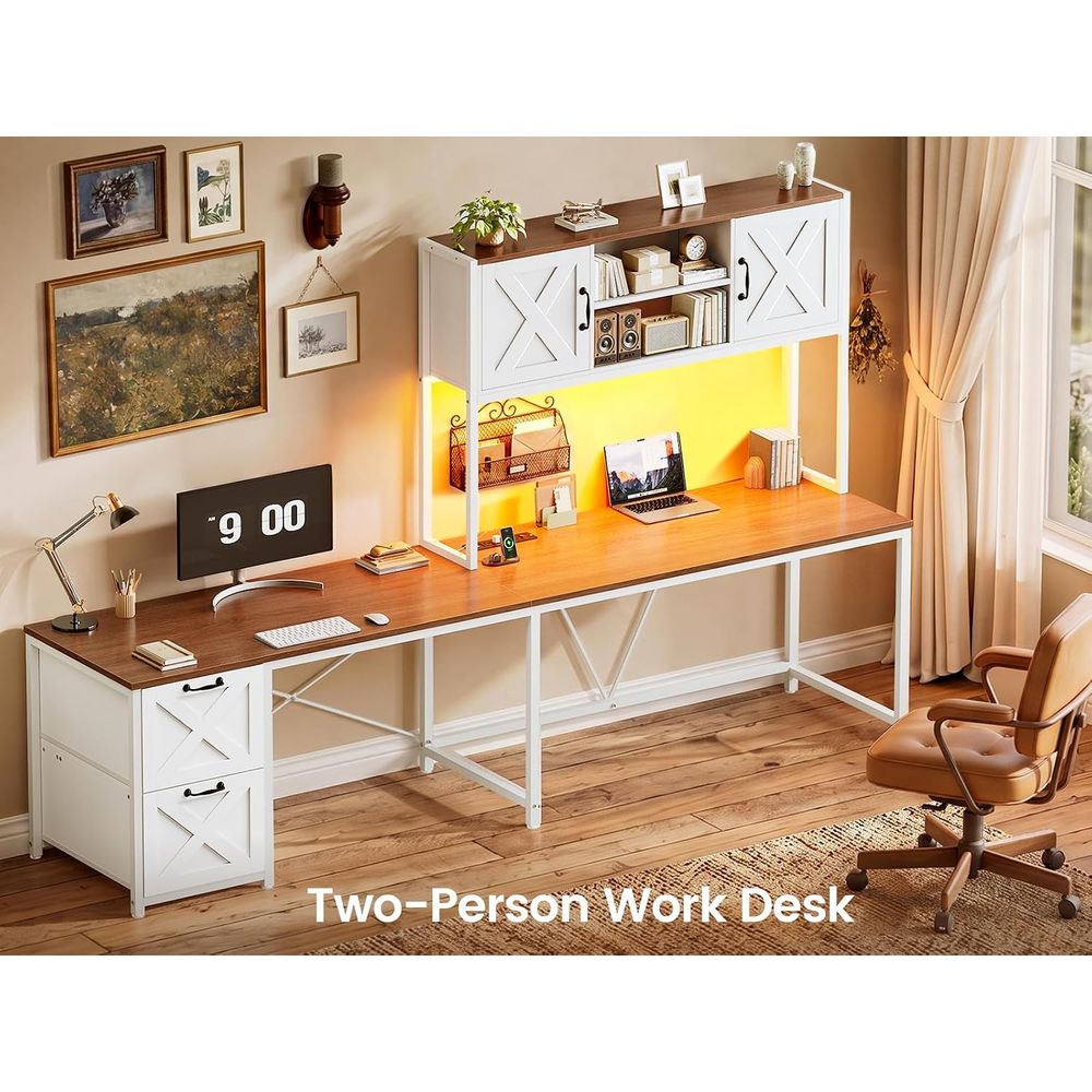 허치가 있는 L자형 책상, 가정 사무실/2인용용 서랍과 - Home Office With Two Desks 리뷰 및 가격