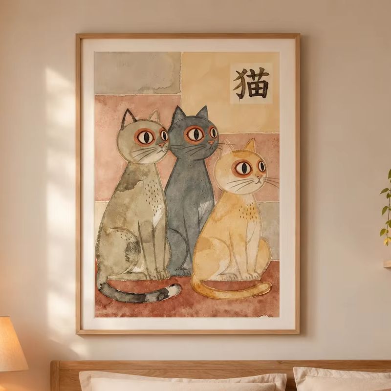 Japandi 고양이 포스터, 캔버스 벽 프린트, 현대 - Home Office Japandi 리뷰 및 가격