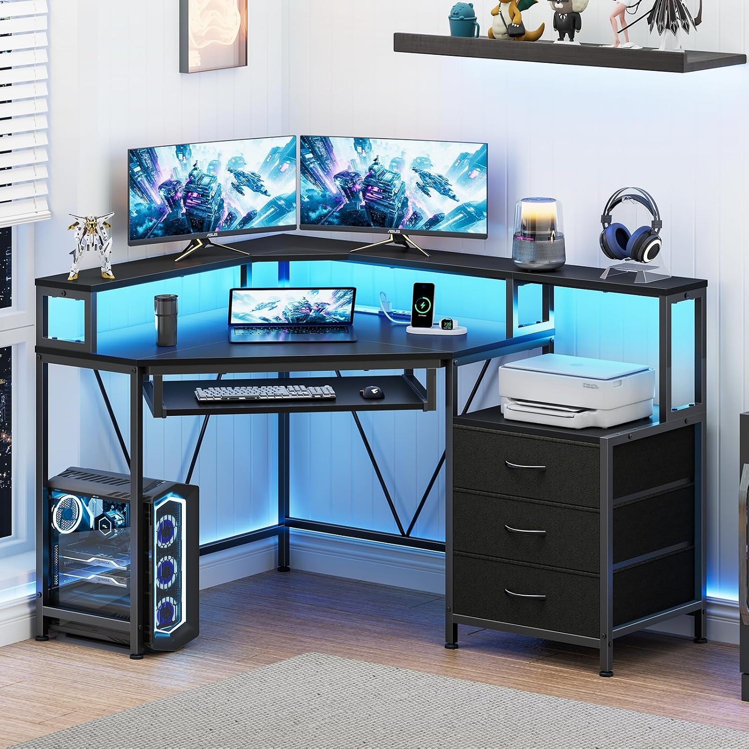 47인치 코너 책상(서랍, 전원 콘센트, 프린터 선반  - Desk Drawer Small 리뷰 및 가격
