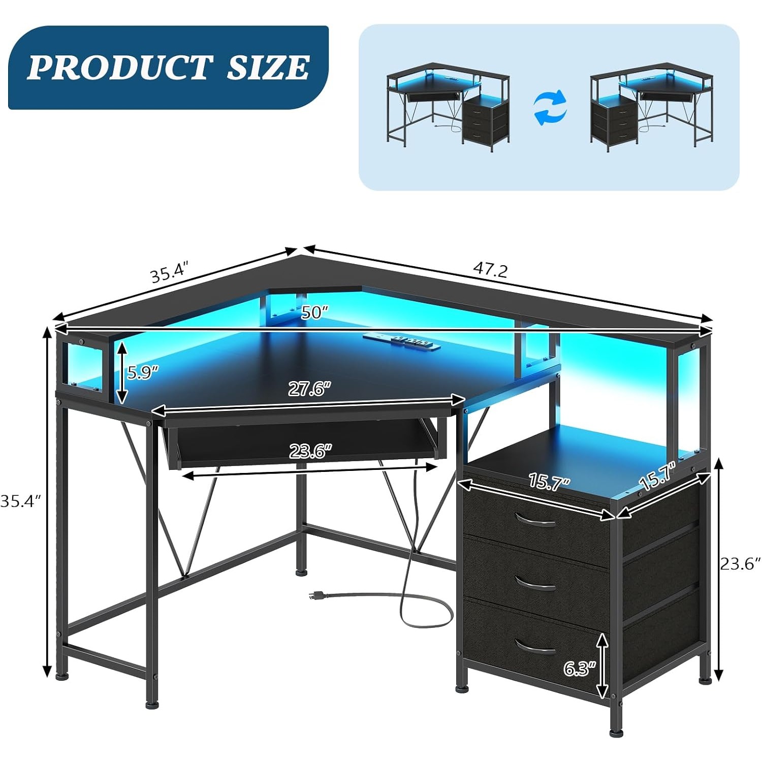 47인치 코너 책상(서랍, 전원 콘센트, 프린터 선반  - Desk Drawer Small 리뷰 및 가격